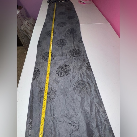 Chic Blue and Gray Patterned Scarf with Fringe - Picture 9 of 9